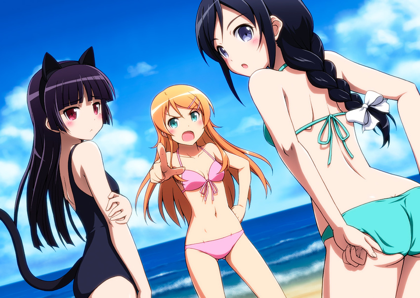 animal_ears aragaki_ayase bikini gokou_ruri kousaka_kirino nekomimi ore_no_imouto_ga_konnani_kawaii_wake_ga_nai swimsuits tail