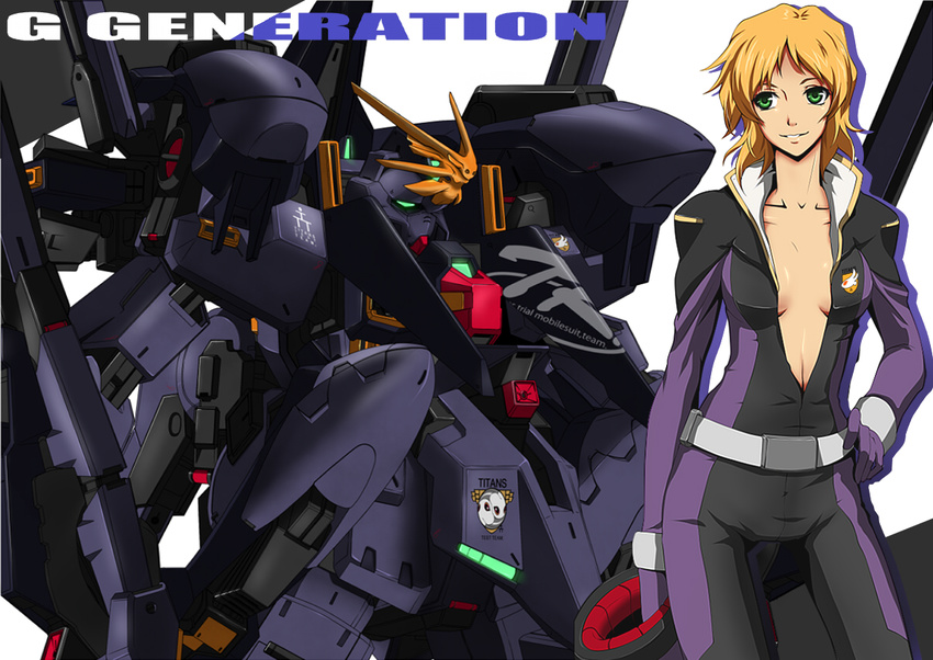 advance_of_zeta blonde_hair character_request ellis_claude green_eyes gundam gundam_tr-1_hyzenthlay-rah helmet mecha miyabi_(miura105) pilot_suit sd_gundam sd_gundam_g-generation solo unzipped