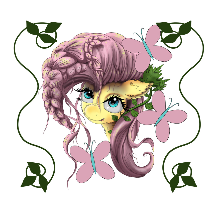 alpha_channel arthropod blue_eyes butterfly equine female fluttershy_(mlp) friendship_is_magic fur hair hereticofdune horse insect mammal my_little_pony pink_hair plain_background pony simple_background solo transparent_background vines yellow_fur