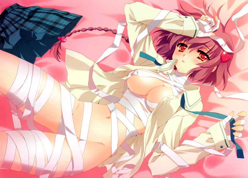 bandage carnelian cleavage erect_nipples fujita_nodoka no_bra nopan open_shirt para-sol scan short_hair