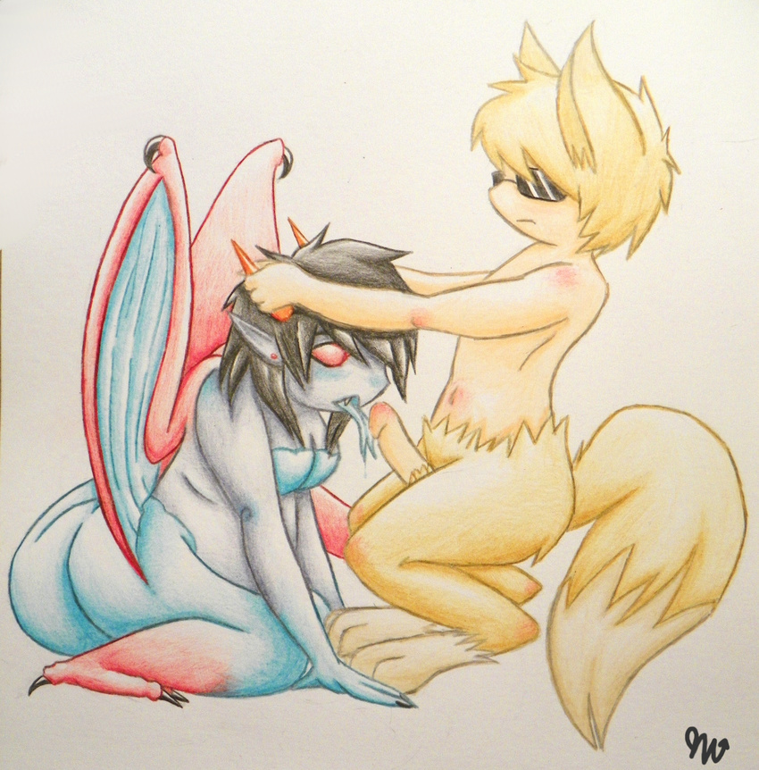 black_hair blonde_hair breasts canine chubby dave_strider dragon duo fellatio female fox godheadharley hair homestuck humanoid_penis interspecies male mammal nude oral oral_sex penis sex straight terezi_pyrope tongue wings