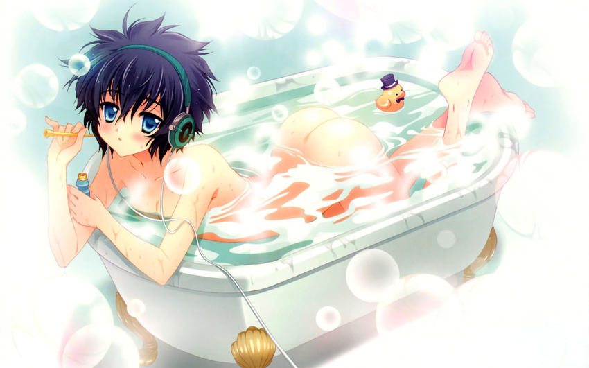 bath bathtub carnelian headphones nude para-sol short_hair water wet yatabe_miu