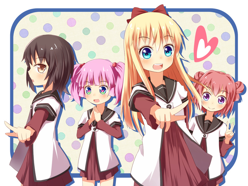 akaza_akari black_hair blonde_hair blue_eyes brown_eyes cupen funami_yui long_hair multiple_girls nanamori_school_uniform pink_hair red_hair school_uniform serafuku short_hair toshinou_kyouko yoshikawa_chinatsu yuru_yuri