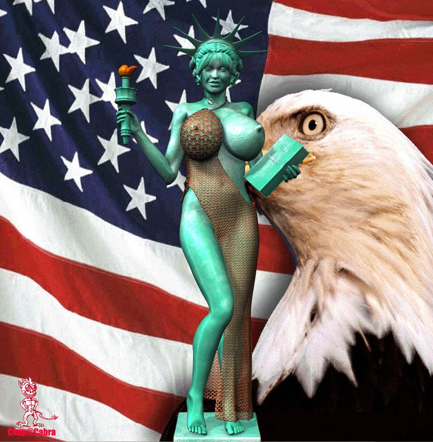 3d america american_flag avian bald_eagle big_breasts bird breasts chup@cabra eagle female feral huge_breasts human inanimate inanimate_object looking_at_viewer mammal nipples real sculpture statue statue_of_liberty torch what