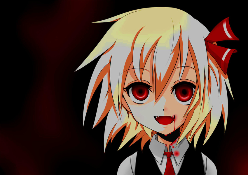 blonde_hair blood chata_maru_(irori_sabou) commentary_request fangs jpeg_artifacts looking_at_viewer open_mouth red_eyes rumia short_hair smile solo touhou