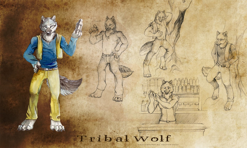 bar canine male mammal model_sheet solo tribal_wolf wolf
