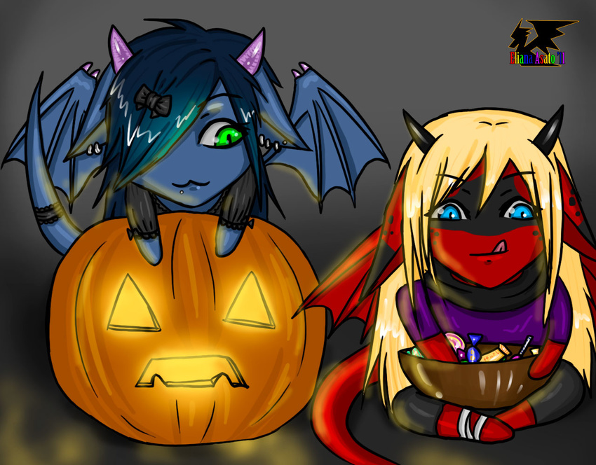 blue_dragon candy chibi coman dragon eliana eliana-asato ena halloween holidays pumpkin red_dragon