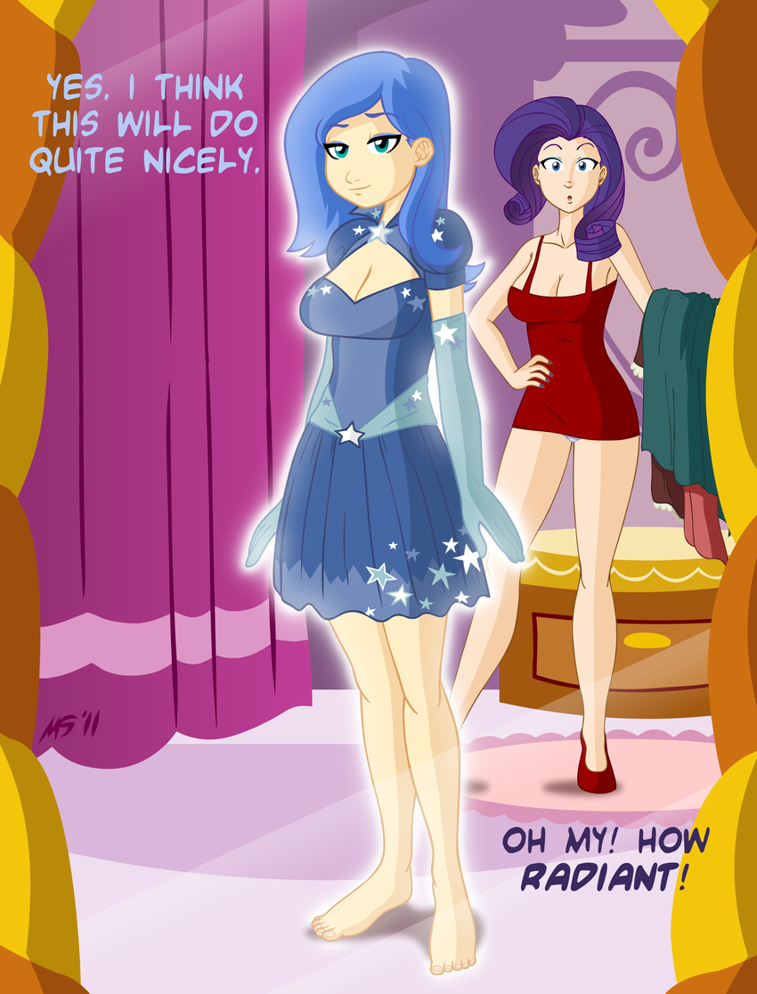 big_breasts blue_eyes blue_hair breasts female friendship_is_magic hair human humanized mammal megasweet my_little_pony not_furry outfit princess_luna_(mlp) purple_hair raidiant rarity_(mlp) shocked surprise