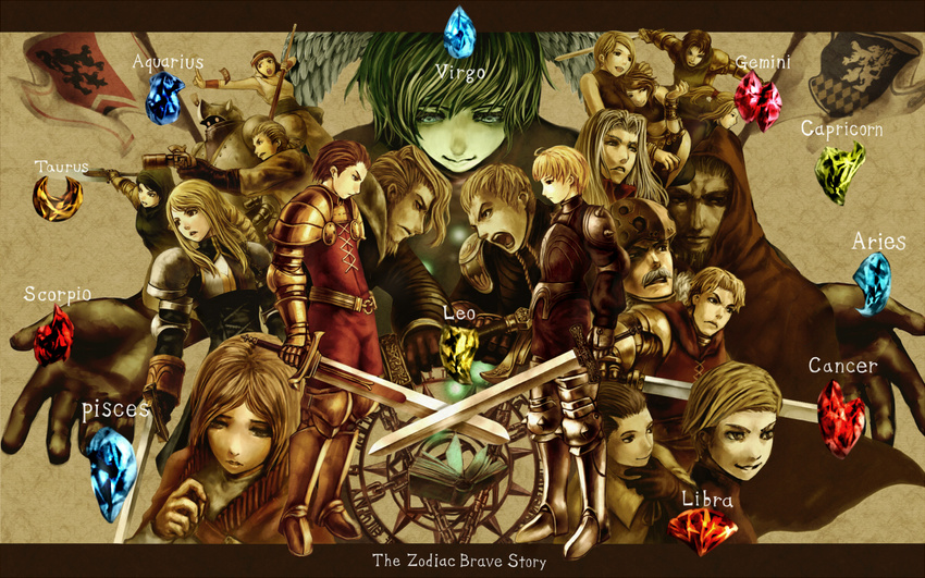 6+girls agrias_oaks alma_beoulve angry argath_thadalfus armor bad_id bad_pixiv_id blonde_hair book brown_hair celia cidolfus_orlandeau cloak construct_8 crystal delita_heiral dycedarg_beoulve everyone final_fantasy final_fantasy_tactics flag frown gloves goffard_gaffgarion gun helmet hug isilud_tengille lettie long_hair meliadoul_tengille messam_elmdore minoo multiple_boys multiple_girls mustadio_bunansa open_mouth orran_durai ovelia_atkascha ramza_beoulve rapha_galthena short_hair smile sword ultima_(fft) valmafra_lenande weapon white_hair wiegraf_folles zalbaag_beoulve