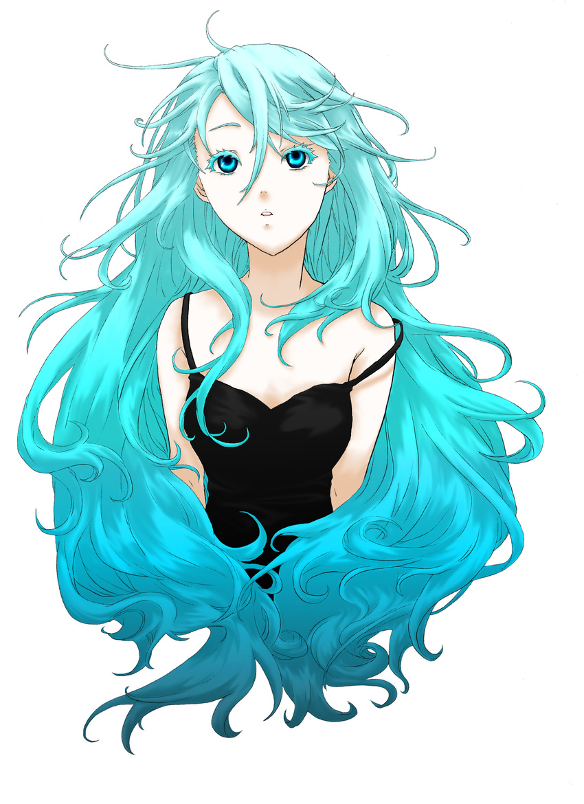 absurdres blue_eyes blue_hair camisole copyright_request expressionless floating_hair highres isha_yue long_hair looking_at_viewer parted_lips solo