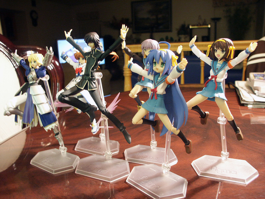 5girls artoria_pendragon_(all) code_geass cosplay fabulous fate/stay_night fate_(series) figma figure highres hirano_aya izumi_konata kita_high_school_uniform lelouch_lamperouge lucky_star lulucopter lyrical_nanoha magical_girl mahou_shoujo_lyrical_nanoha multiple_girls nagato_yuki odd_one_out orobas panties pantyshot photo saber school_uniform seiyuu_connection suzumiya_haruhi suzumiya_haruhi_(cosplay) suzumiya_haruhi_no_yuuutsu takamachi_nanoha underwear