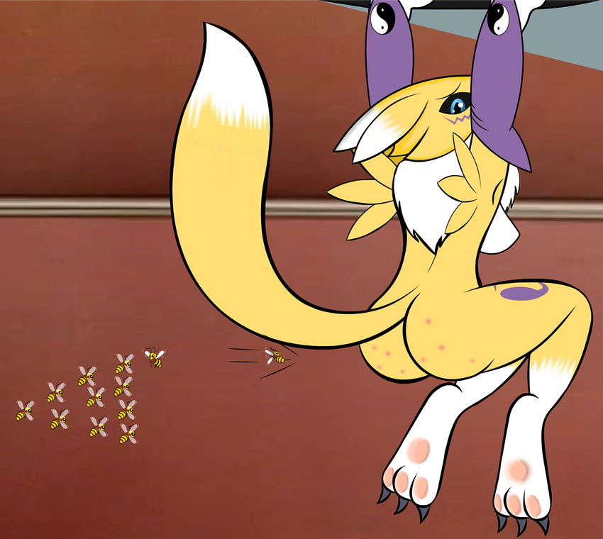 arthropod b.sting bee bee_sting blue_eyes breasts bsting butt canine digimon female fox insect mammal markings nude renamon solo