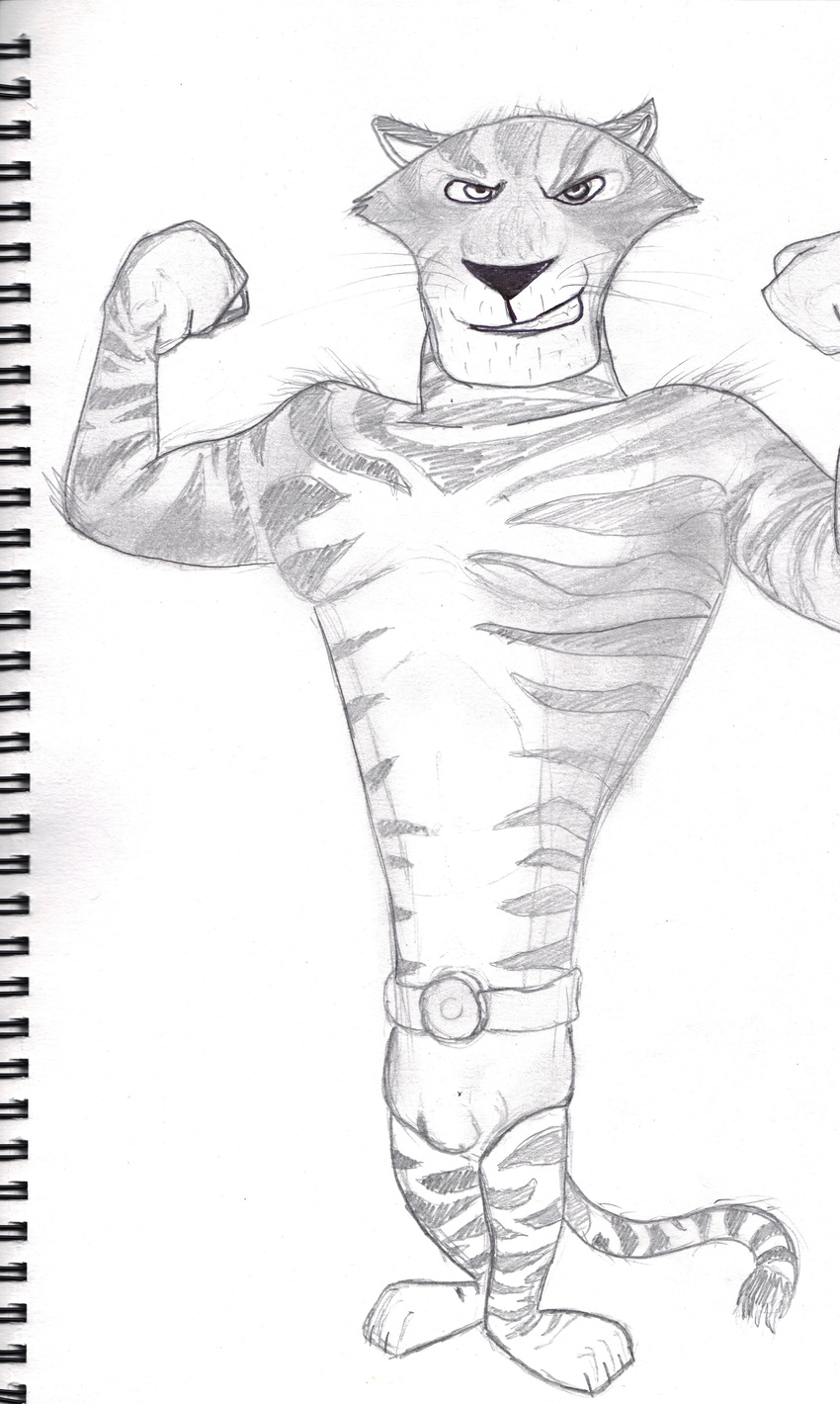 anthro circus dreamworks feline hi_res legwear madagascar mammal pose solo tiger tights vitaly vitaly_the_tiger