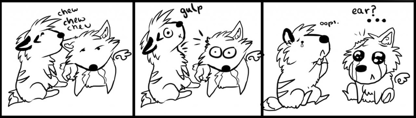 accident accidental_vore comic couple crying cute ear feral frown humor line_art male monochrome nom om_nom_nom oops sad snow-wolf tears