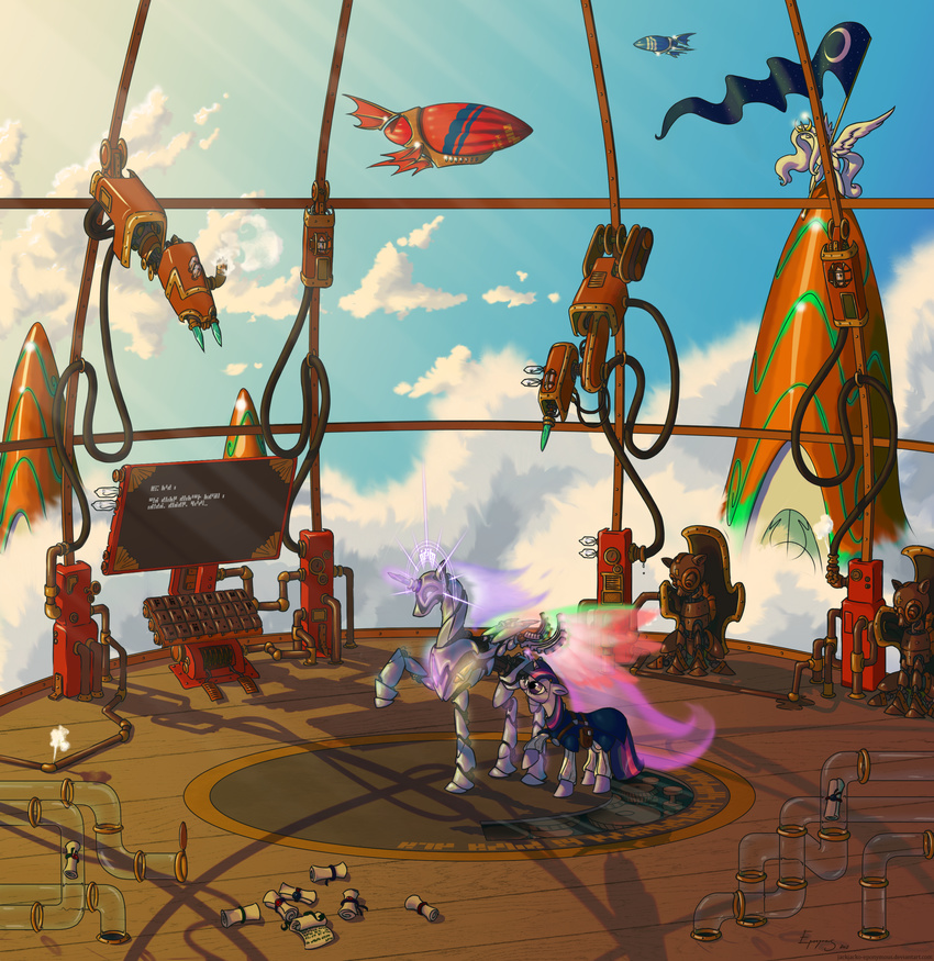 airship artificial_wings computer elements_of_harmony eponymous equine female feral flag friendship_is_magic horn horse jackjacko-eponymous machine mammal mechanical my_little_pony pony princess princess_celestia_(mlp) robot royalty steampunk twilight_sparkle_(mlp) unicorn winged_unicorn wings