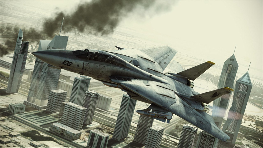 ace_combat ace_combat_assault_horizon afterburner aircraft airplane city f-14 fighter fighter_jet jet jet_fighter missile warwolf_squadron