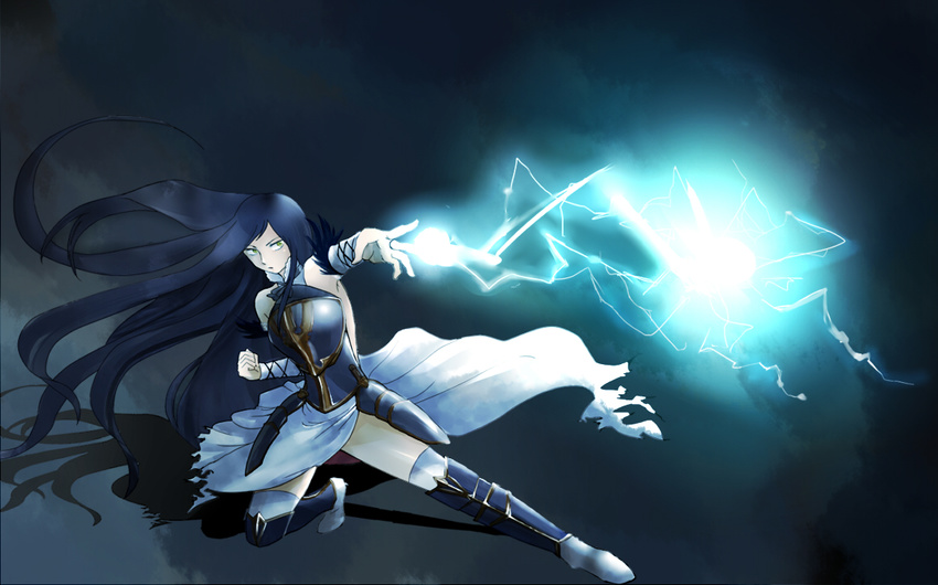 1girl black_hair castlevania castlevania:_order_of_ecclesia electricity shanoa solo tagme thighhighs