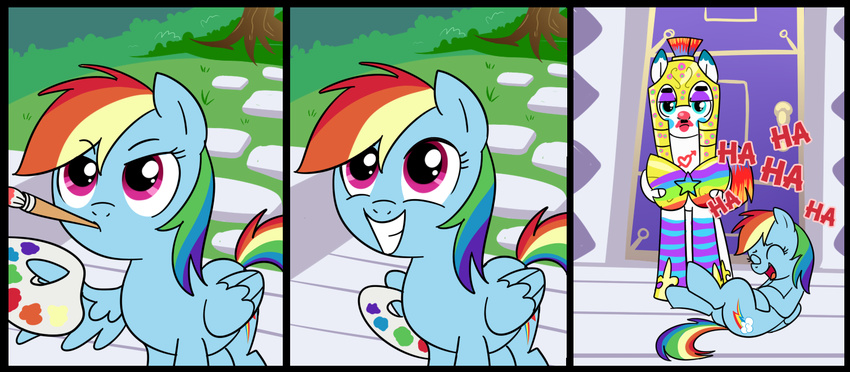 blue_eyes comic cutie_mark equine female feral friendship_is_magic hair horse laughter madmax male mammal multi-colored_hair my_little_pony paint paintbrush pegasus pony purple_eyes rainbow_dash_(mlp) rainbow_hair royal_guard_(mlp) smile wings young