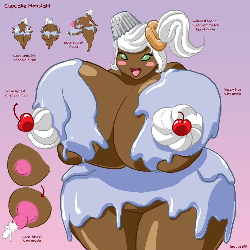 breasts cherry chubby corruption_of_champions cupcake dickgirl female frosting huge_breasts hyper hyper_breasts intersex jacques00 lactating legwear madeleine_(coc) madeleine_(corruption_of_champions) nipples open_mouth penis solo thigh_highs tongue