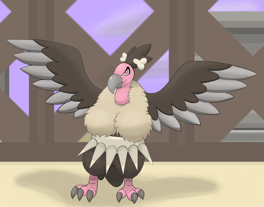 absurd_res breasts female fluffy hi_res looking_at_viewer mandibuzz nintendo ole pok&#233;mon pok&eacute;mon red_eyes solo standing talons unknown_artist video_games vulture winged_arms wings