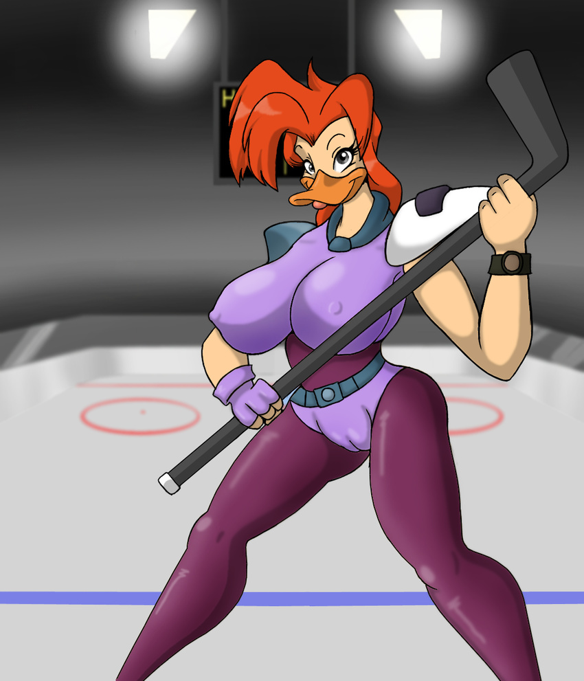 avian big_breasts bird breasts camel_toe erect_nipples female hair looking_at_viewer lordstevie malroy nipples orange_hair penis smile solo the_mighty_ducks