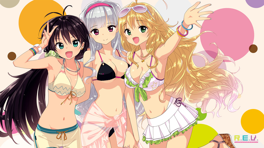 bikini ganaha_hibiki hoshii_miki lunatic_joker megane shijou_takane swimsuits the_idolm@ster tsukigami_luna wallpaper