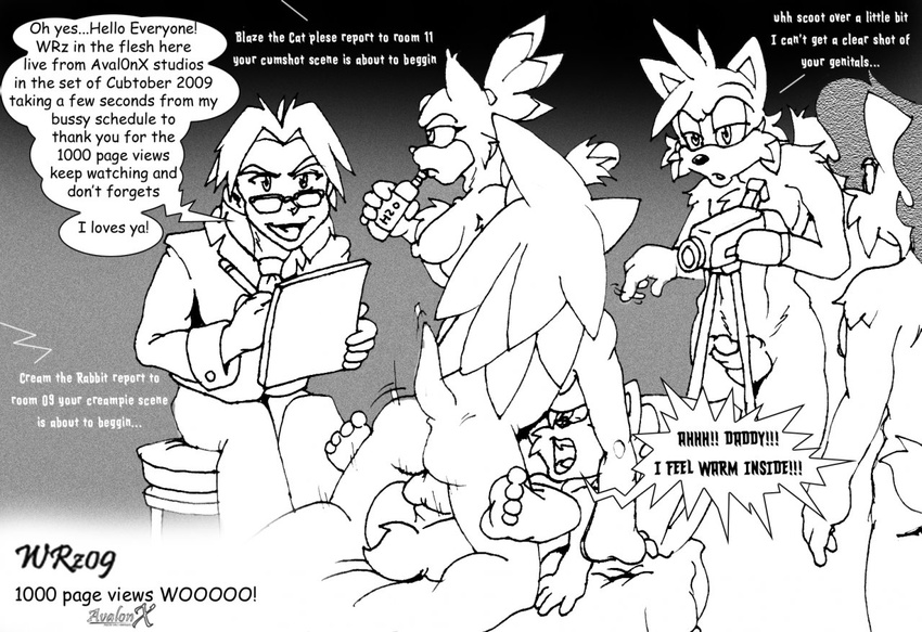 anthro aval0nx balls bed blaze_the_cat breasts canine child daughter dialog dialogue eyes_closed eyewear father father_and_daughter feline female fox glasses hedgehog human incest male mammal miles_prower monochrome navel nipples nude parent penetration penis pussy sally_acorn sega sex sonia_acorn sonic_(series) sonic_the_hedgehog text vaginal vaginal_penetration young