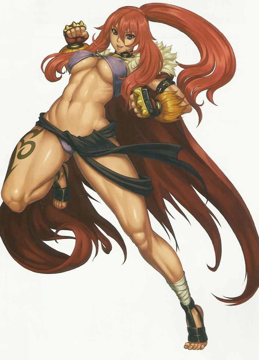 abs breasts eiwa female highres large_breasts long_hair muscle muscles official_art queen's_blade queen's_blade_rebellion queen's_blade queen's_blade_rebellion red_hair risty smile solo