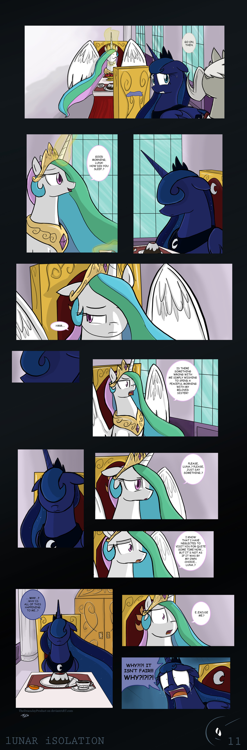 absurd_res blue_hair butler comic crown dialog dialogue door english_text equine facial_hair female feral friendship_is_magic hair hi_res horn horse long_hair male mammal multi-colored_hair mustache my_little_pony palace pony princess_celestia_(mlp) princess_luna_(mlp) royalty sibling siblings sisters table text thedracojayproduct winged_unicorn wings