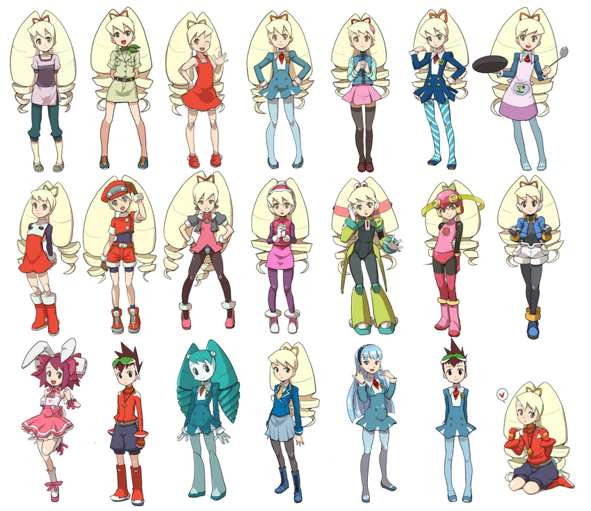 aile aile_(cosplay) bad_id bad_pixiv_id big_hair blonde_hair blue_legwear blue_skirt boots ciel_(rockman) ciel_(rockman)_(cosplay) cosplay costume_chart crossdressing crossover crotch_plate di_gi_charat drill_hair everyone feet green_footwear heriyama hibiki_misora highres hoshikawa_subaru_(rockman) jennifer_wakeman leotard long_hair magic_knight_rayearth multiple_crossover multiple_girls my_life_as_a_teenage_robot nickelodeon palette_(rockman) palette_(rockman)_(cosplay) panties panties_under_pantyhose pantyhose pink_footwear pink_leotard red_shorts rockman rockman_(classic) rockman_dash rockman_exe rockman_x roll roll_(cosplay) roll_caskett roll_caskett_(cosplay) roll_exe roll_exe_(cosplay) ryuusei_no_rockman ryuuzaki_umi ryuuzaki_umi_(cosplay) sakurai_meiru sakurai_meiru_(cosplay) school_uniform shirogane_luna shorts skirt thighhighs tron_bonne tron_bonne_(cosplay) underwear usada_hikaru usada_hikaru_(cosplay) zettai_ryouiki