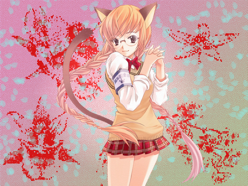 animal_ears cat_ears copyright_request glasses highres school_uniform skirt solo takigawa_yuu