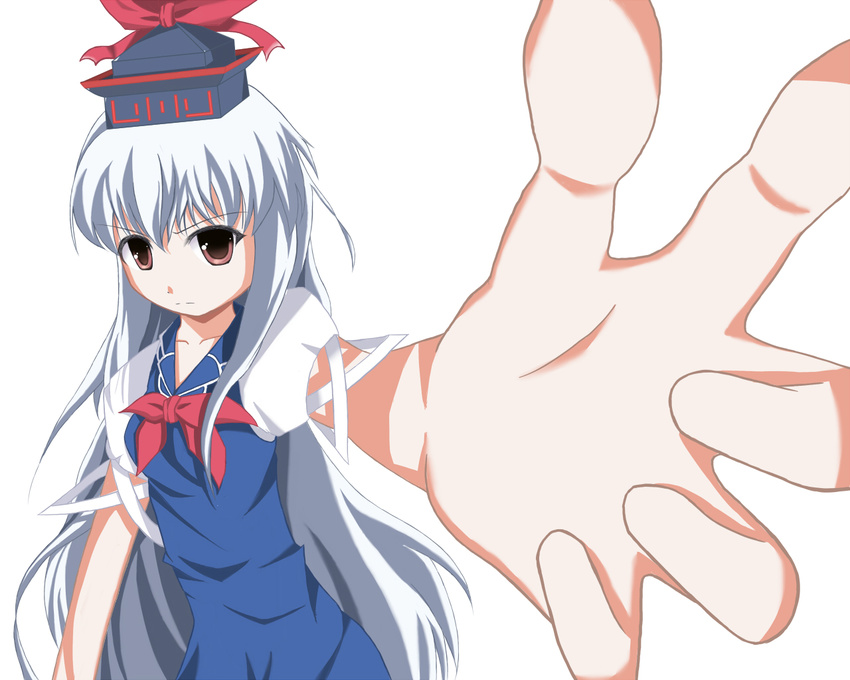 bad_id bad_pixiv_id gofukiimo_(psempsemn) hands hat horagai kamishirasawa_keine long_hair outstretched_arm outstretched_hand reaching ribbon solo touhou