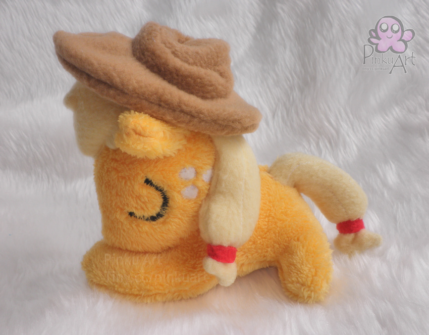 blonde_hair cowboy_hat cute equine eyes_closed female freckles friendship_is_magic hair hat horse mammal my_little_pony pinkuart plushie pony sleeping solo toy
