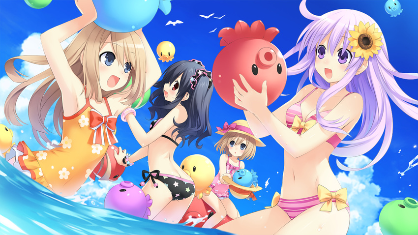 bikini game_cg hyperdimension_neptunia_mk2 nepgear ram rom swimsuit tsunako yuni_(hyperdimension_neptunia_mk2)