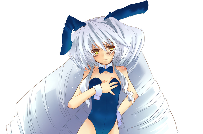 1girl animal_ears arthur_salvatores bunny_ears bunny_suit bunnysuit drill_hair female gray_hair grey_hair kyoukai_senjou_no_horizon kyoukaisenjou_no_horizon long_hair nate_mitotsudaira neito_mitotsudaira rabbit_ears silver_hair solo very_long_hair yellow_eyes