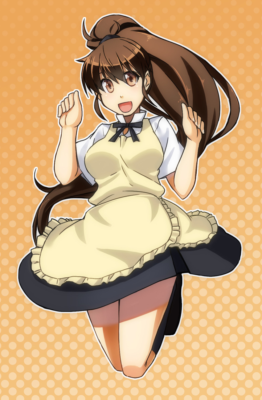 alto-00 apron brown_eyes brown_hair highres jumping long_hair ponytail solo taneshima_popura working!!