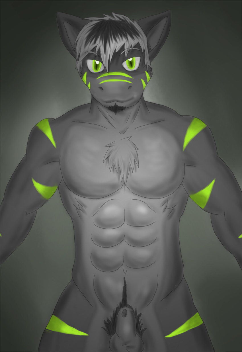 abs chest_tuft flameydragwasp fursona goatee green green_eyes greyscale herm intersex maleherm monochrome stripes