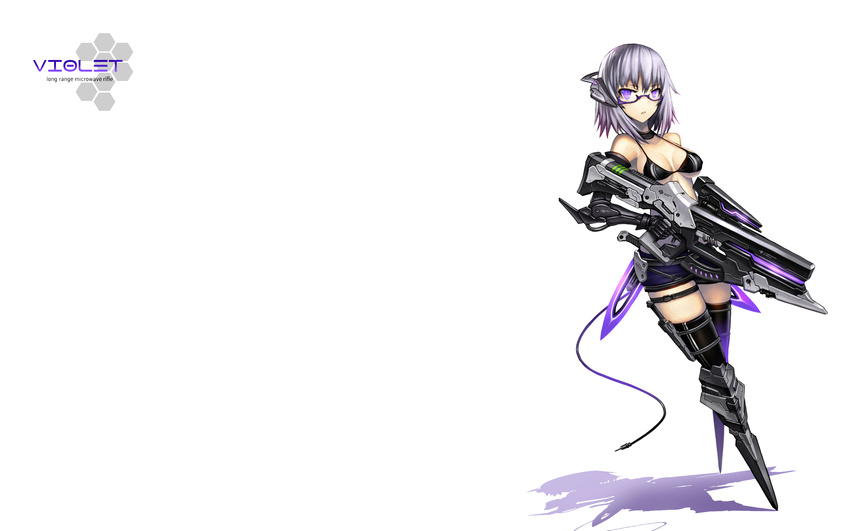 bikini_top gia glasses gun original purple_eyes purple_hair short_hair weapon white