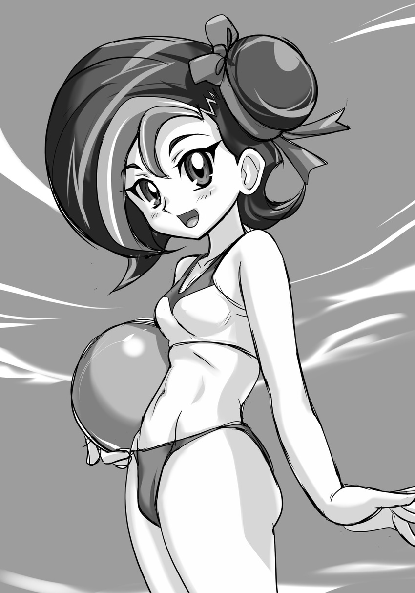 1girl bikini black_and_white curvy female highres hikawadou mizuki_kotori_(yuu-gi-ou_zexal) monochrome sky smile swimsuit volleyball yu-gi-oh! yuu-gi-ou_zexal