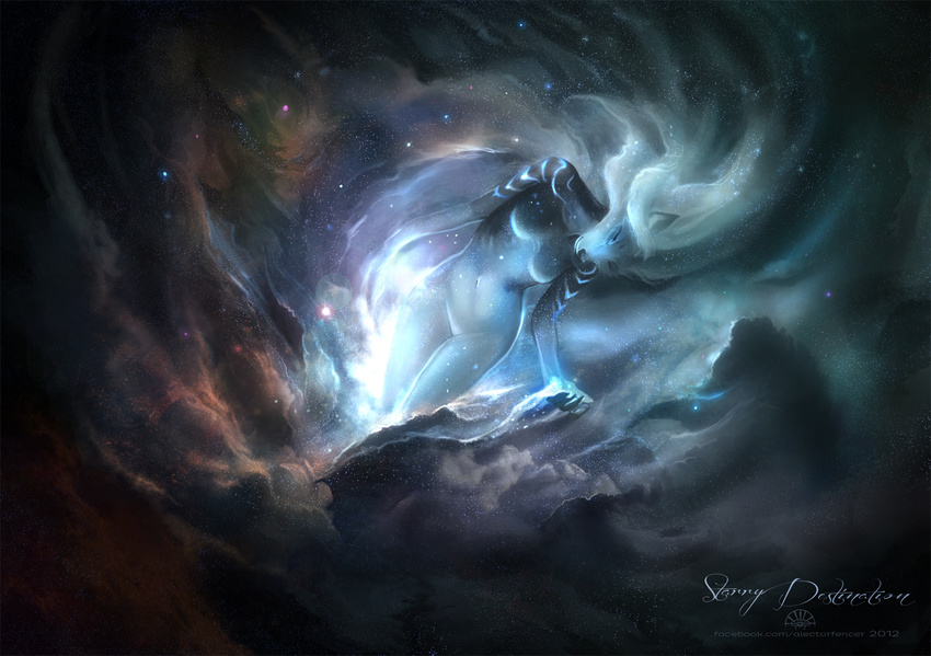 abstract alectorfencer breasts canine female hair long_hair mammal nude solo space stars