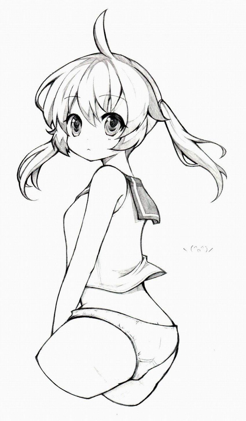 copyright_request highres monochrome panties shiropuni simple_background solo underwear white_background