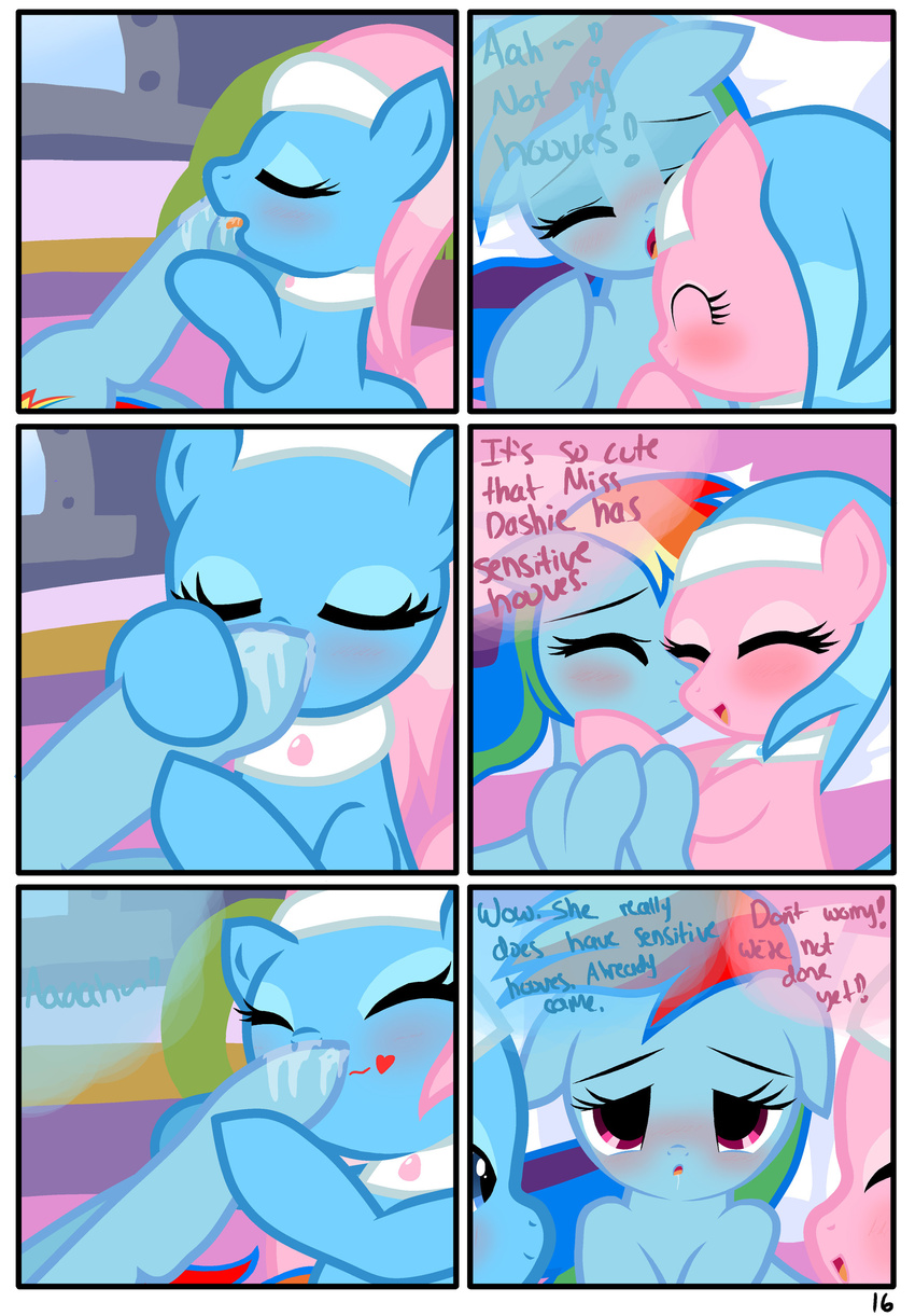 aloe_(mlp) blush comic dialog dialogue drooling english_text equine female feral foot_fetish friendship_is_magic group hi_res hoof_fetish hooves horse lesbian licking lotus_(mlp) mammal my_little_pony orgasm pegasus pony pyruvate rainbow_dash_(mlp) saliva spa text tongue wings