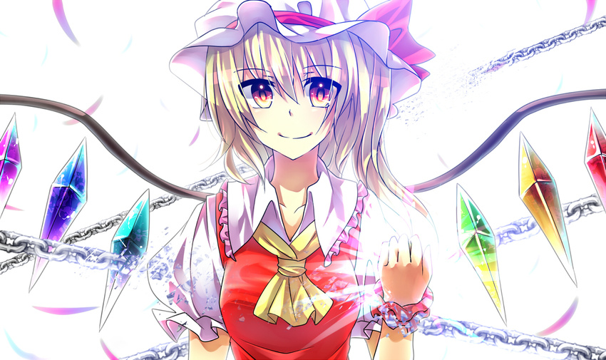 bad_id bad_pixiv_id blonde_hair chain flandre_scarlet fuuna_(conclusion) hat looking_at_viewer smile solo touhou wings