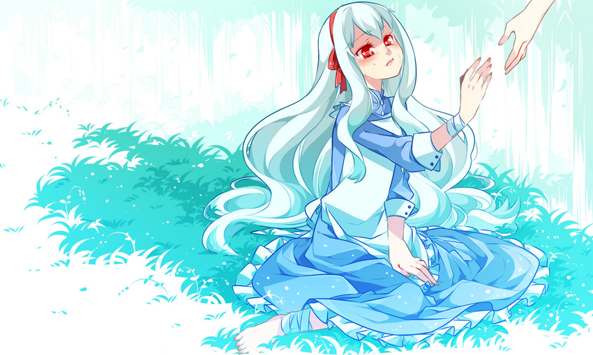 blue_hair ia imagination_forest_(vocaloid) long_hair red_eyes vocaloid