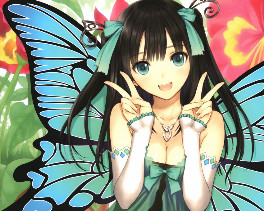 black_hair cleavage green_eyes scan taka_tony wings