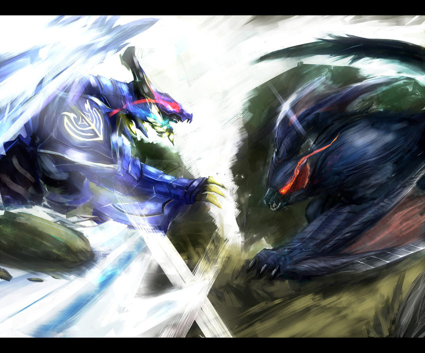 caligula claws glowing glowing_eyes god_eater god_eater_burst kyuutinn letterboxed monster_hunter nargacuga no_humans open_mouth