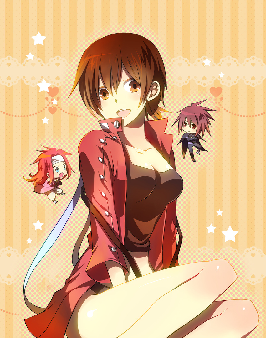 breasts brown_hair chibi genderswap highres jodesu kratos_aurion lloyd_irving tales_of_(series) tales_of_symphonia zelos_wilder