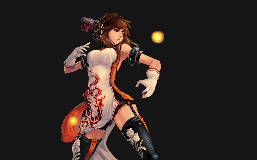 brown_eyes brown_hair chinese_clothes dungeon_and_fighter garter gloves gray qbspdl red_eyes short_hair thighhighs