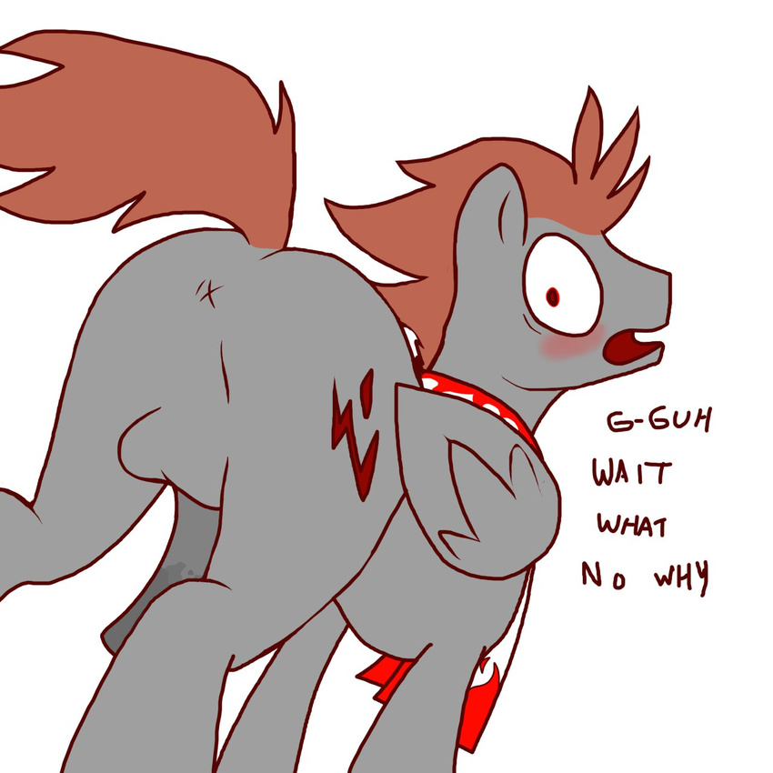 anus back_turned balls blush brown_hair butt cutie_mark cymek equine feral from_behind hair horsecock jetstream male mammal mane my_little_pony open_mouth original_character pegasus penis red_eyes solo surprise wings