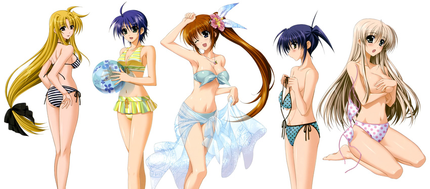 bikini breast_hold fate_testarossa isis_eaglet lily_strosek mahou_shoujo_lyrical_nanoha subaru_nakajima swimsuit takamachi_nanoha white